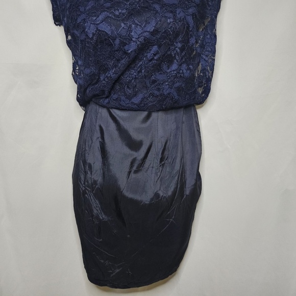 VTG Women ABS Evening Collection Neiman Marcus Navy Blue Floral Lace Dress Sze 4 - Picture 7 of 15